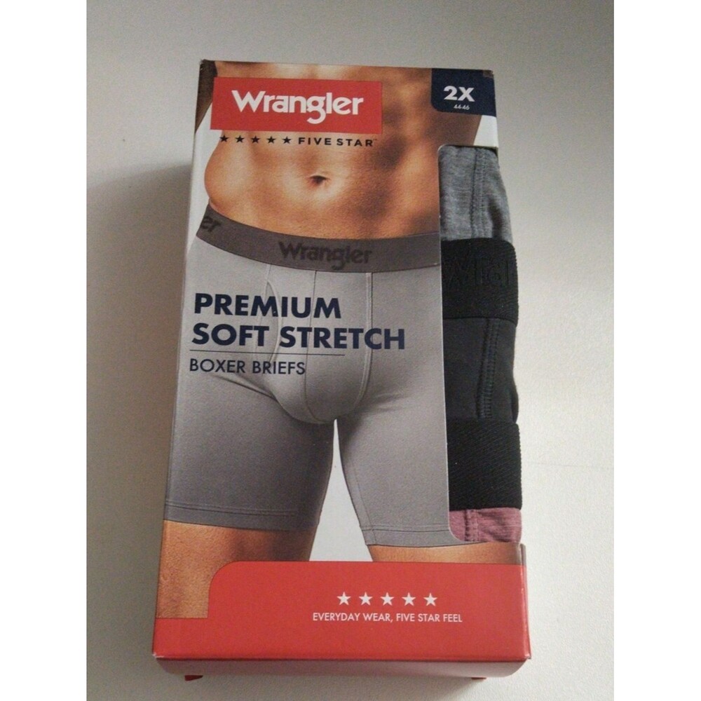 Wrangler Men’s Boxer Briefs Pack — Gray Black Red New 6 Pack Size 2X 2XL 44-46